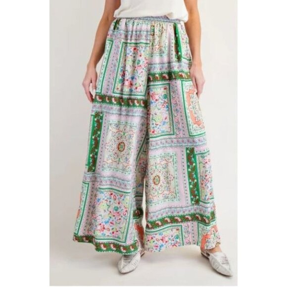 Easel Scarf Wide Leg Pull On Elastic Waist Boho Pants Size Medium NWT - Picture 1 of 9